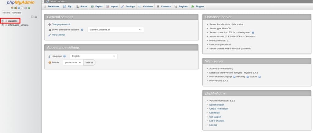 install phpMyAdmin database