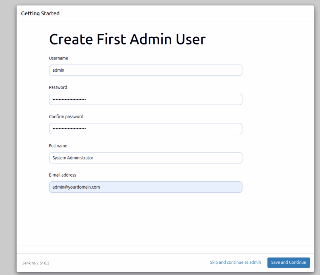 create Jenkins admin user