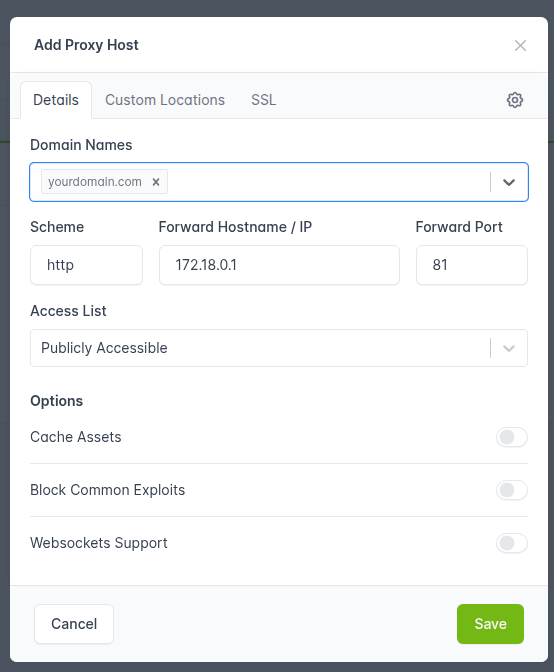 Add proxy host