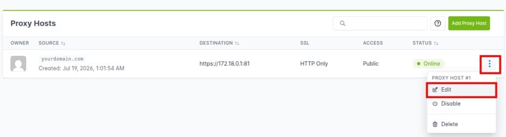 Nginx Proxy Manager as a Reverse Proxy edit host list