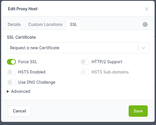 Edit Proxy Host