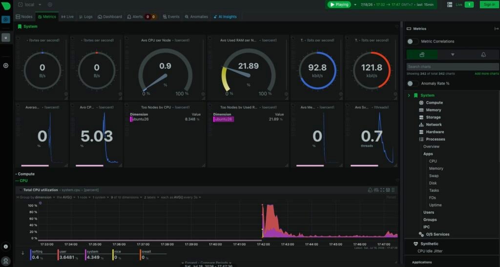 Netdata dashboard
