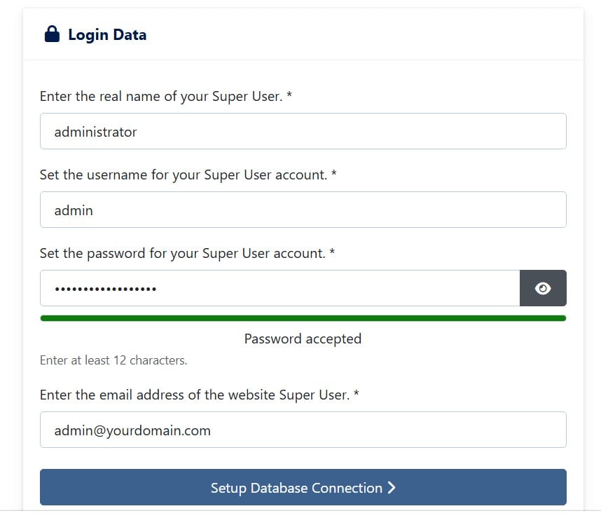 Create your login data