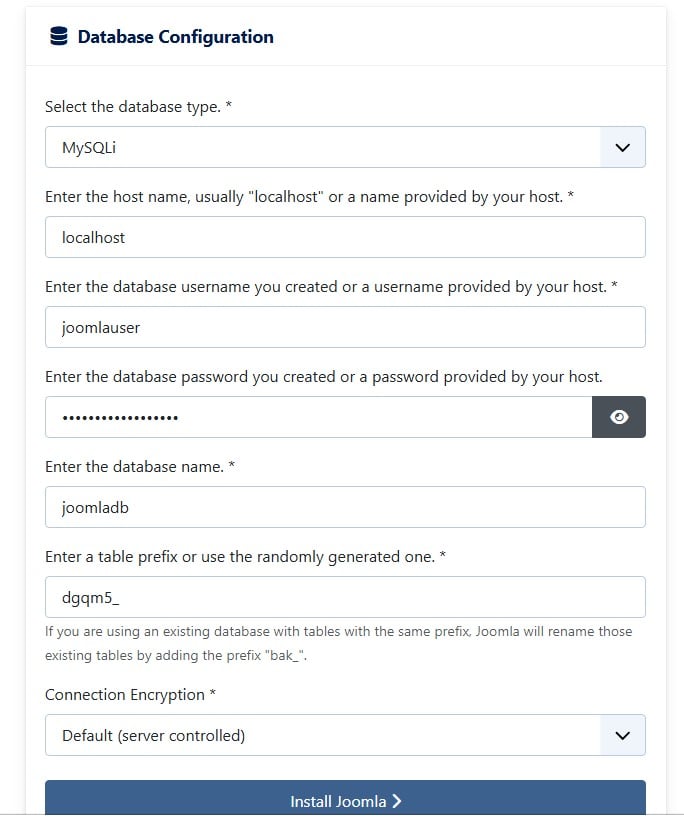 Database configuration